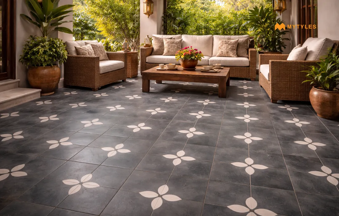 Grey Athangudi Tile in Home Entrance